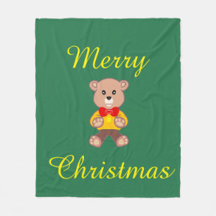 Fröhlicher Weihnachts-Schleifen-Teddybär auf Grün Fleecedecke