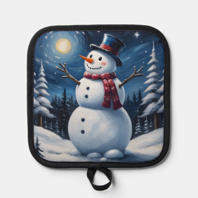 Fröhlicher Weihnachts-Schneemann Topflappen (Vorderseite)