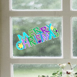 Fröhlicher Weihnachts-Text Bunte Buchstaben Fensteraufkleber