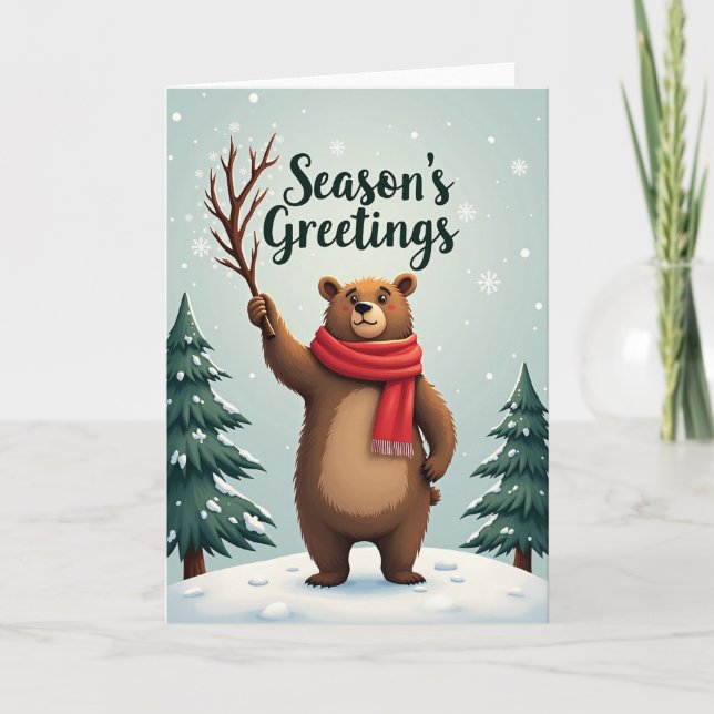 Fröhlicher Weihnachtsbär Karte (Vorderseite)