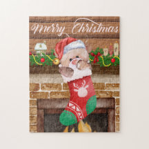 Fröhlicher Weihnachtsbär Socken Kamin