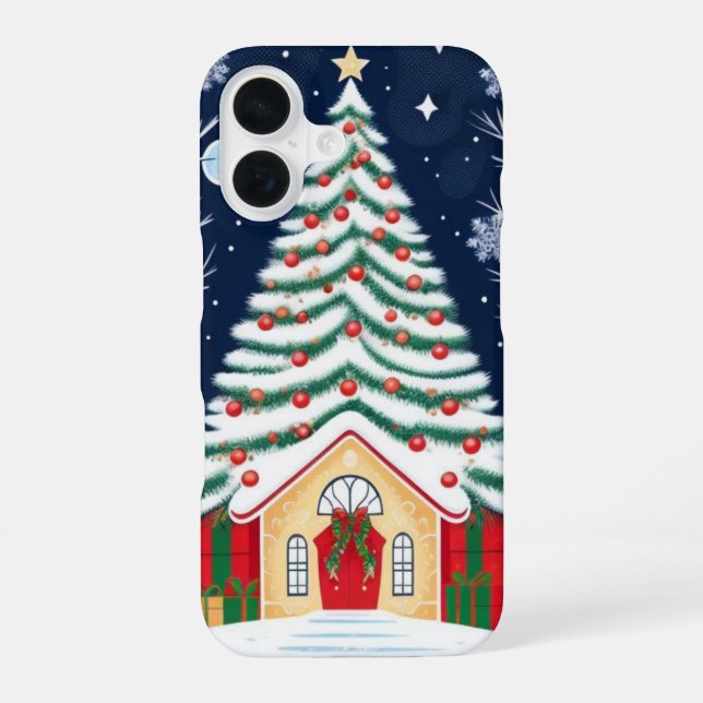 Fröhlicher Weihnachtsbaum iPhone 16 Hülle (Rückseite)