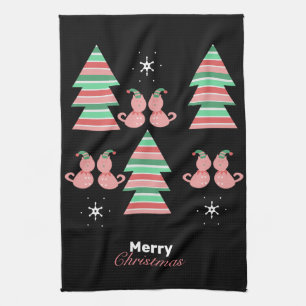 Fröhlicher Weihnachtsbaum Katzenmuster Geschirrtuch