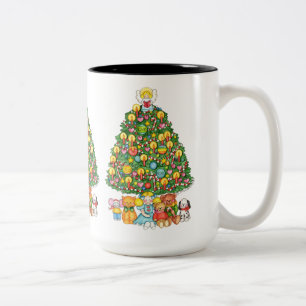 Fröhlicher Weihnachtsbaum mit Engel Zweifarbige Tasse