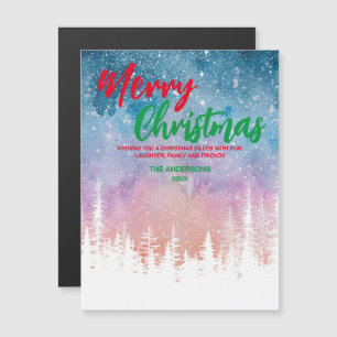 Fröhlicher Weihnachtsbaum Nacht rot grüne Schrift  Magnetkarte