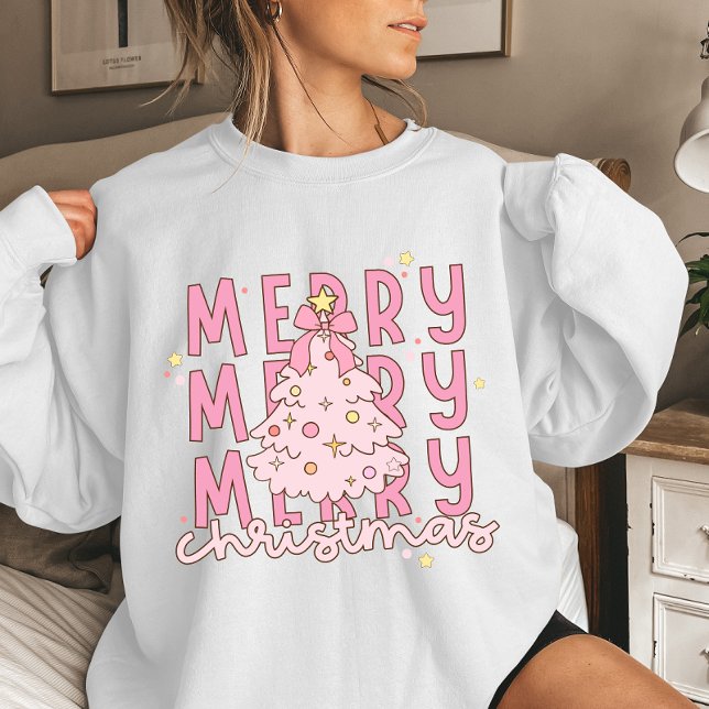 Fröhlicher Weihnachtsbaum rosa Coquette Sweatshirt (Von Creator hochgeladen)