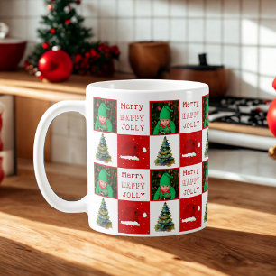 Fröhlicher Weihnachtsbaum Santa Hut Familienfoto Kaffeetasse