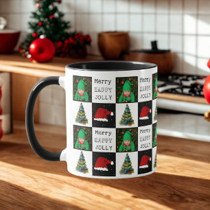 Fröhlicher Weihnachtsbaum Santa Hut Familienfoto Tasse