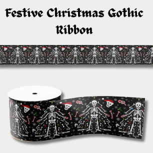 Fröhlicher Weihnachtsbaum Skelett Muster Ripsband