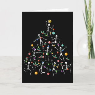 Fröhlicher Weihnachtsbaum tanzendes Skelett lustig Karte