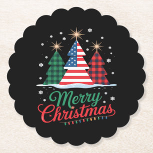 Fröhlicher Weihnachtsbaum US-Flagge Santa Essentia Untersetzer
