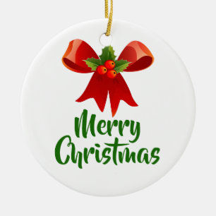 Fröhlicher Weihnachtsbow Retro-Stil Keramik Ornament
