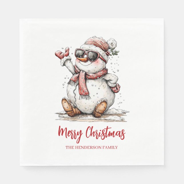 Fröhlicher Weihnachtsbrillen-Schneemann  Serviette (Vorderseite)