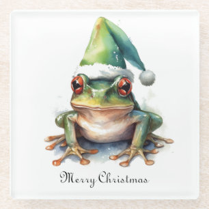 Fröhlicher Weihnachtsfrosch, individuell anpassbar Glasuntersetzer