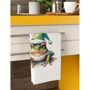 Fröhlicher Weihnachtsfrosch, individuell Geschirrtuch