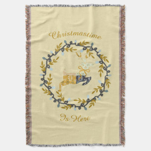Fröhlicher Weihnachtshirsch & Kranz Gelb Decke