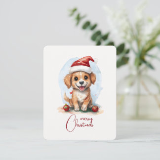 Fröhlicher Weihnachtshund mit Santa-Hut und Orname Feiertagskarte