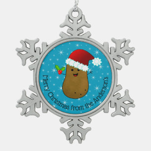 Fröhlicher Weihnachtskartoffel personalisiert Schneeflocken Zinn-Ornament