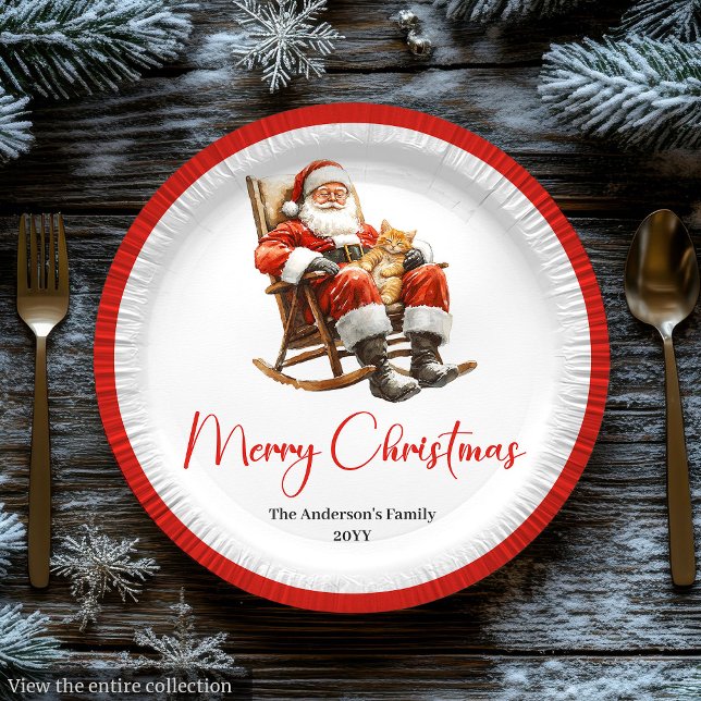 Fröhlicher Weihnachtsmann Benutzerdefinierter Name Pappteller (Merry Santa Claus Custom Name Editable Party Plate)