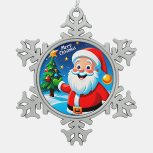Fröhlicher Weihnachtsmann-Gruß Schneeflocken Zinn-Ornament