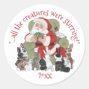 Fröhlicher Weihnachtsmann, Haustier-Hasen-Weihnach Runder Aufkleber