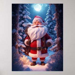 Fröhlicher Weihnachtsmann im schneebedeckten Wald Poster