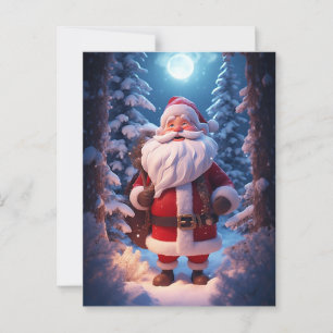 Fröhlicher Weihnachtsmann im schneebedeckten Wald Postkarte