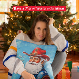 Fröhlicher Weihnachtsmann in einem Western Hut Wei Kissen