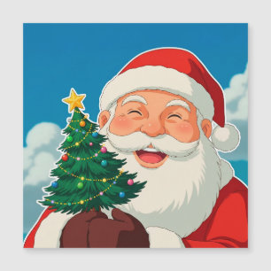 Fröhlicher Weihnachtsmann mit einem kleinen Weihna Magnetkarte