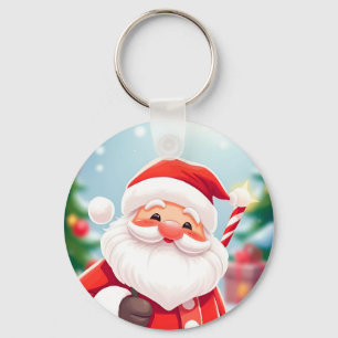 Fröhlicher Weihnachtsmann mit einem Zuckerstock Schlüsselanhänger