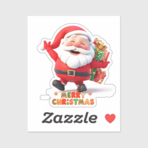 Fröhlicher Weihnachtsmann mit feierlichen Geschenk Aufkleber