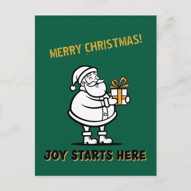 Fröhlicher Weihnachtsmann mit Geschenkbox Postkarte (Vorderseite)