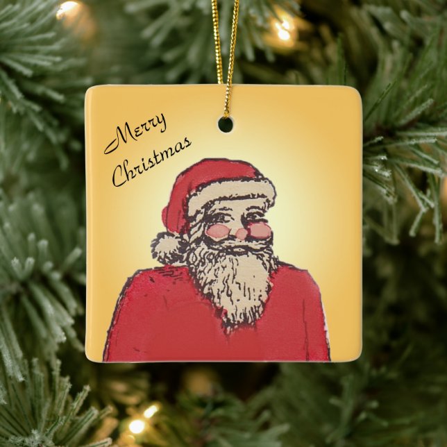 Fröhlicher Weihnachtsmann mit Ihrem Text Keramikornament (Baum)