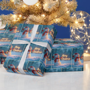 Fröhlicher Weihnachtsmann mit Neon-Schriftzug Geschenkpapier