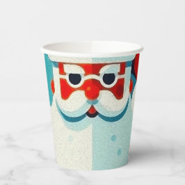 fröhlicher Weihnachtsmann mit Papiertasse Pappbecher