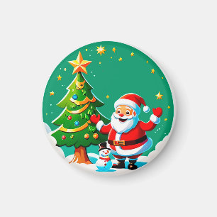 Fröhlicher Weihnachtsmann mit Schneemann Magnet