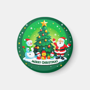 Fröhlicher Weihnachtsmann mit Schneemann Magnet