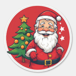 Fröhlicher Weihnachtsmann mit schneereichem Weihna Runder Aufkleber
