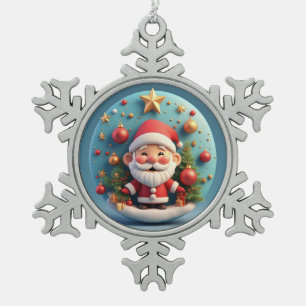 Fröhlicher Weihnachtsmann mit schneereichem Weihna Schneeflocken Zinn-Ornament