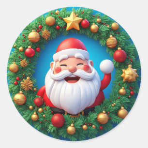 Fröhlicher Weihnachtsmann mit schneieriger Weihnac Runder Aufkleber