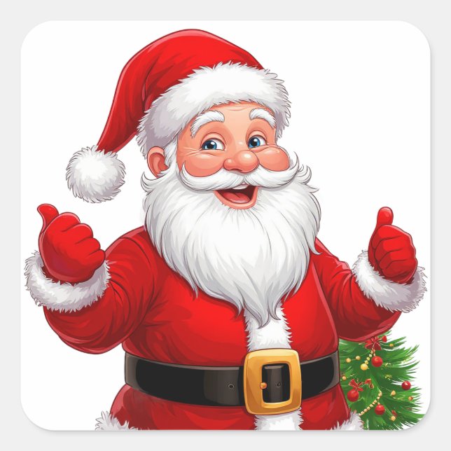 Fröhlicher Weihnachtsmann Quadratischer Aufkleber (Vorderseite)