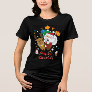 Fröhlicher Weihnachtsmann-Rentier-Stern Frohe Weih Tri-Blend Shirt