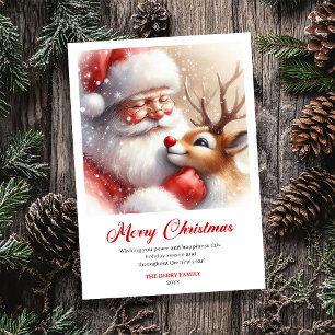 Fröhlicher Weihnachtsmann Rudolph Klassische Kunst Feiertagskarte