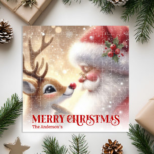 Fröhlicher Weihnachtsmann Rudolph Personalisiertes Puzzle