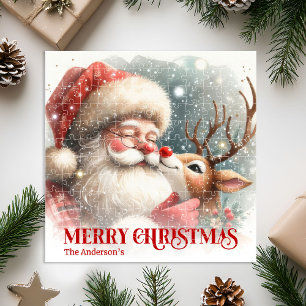 Fröhlicher Weihnachtsmann Rudolph Personalisiertes Puzzle