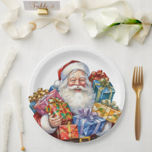 Fröhlicher Weihnachtsmann Traditionelles Weihnacht Pappteller