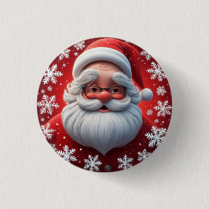 Fröhlicher Weihnachtsmann umgeben von Schneeflocke Button
