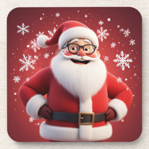 Fröhlicher Weihnachtsmann umgeben von Schneeflocke Getränkeuntersetzer