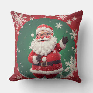 Fröhlicher Weihnachtsmann umgeben von Schneeflocke Kissen