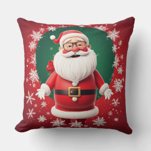 Fröhlicher Weihnachtsmann umgeben von Schneeflocke Kissen